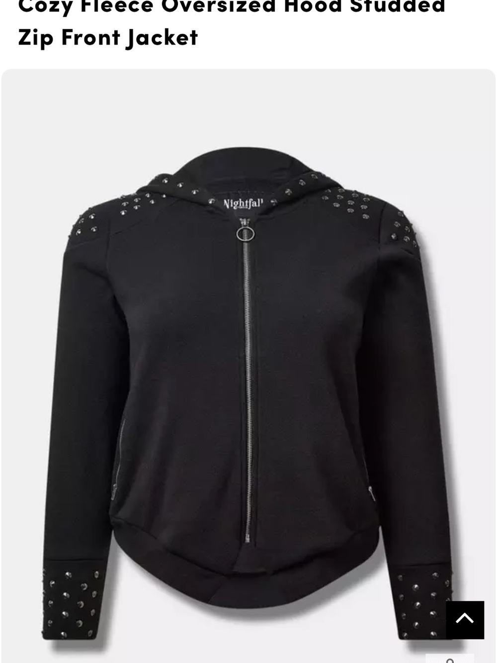 torrid Black Cozy Fleece Oversized Hood Studded Zip Front Jacket nightfall